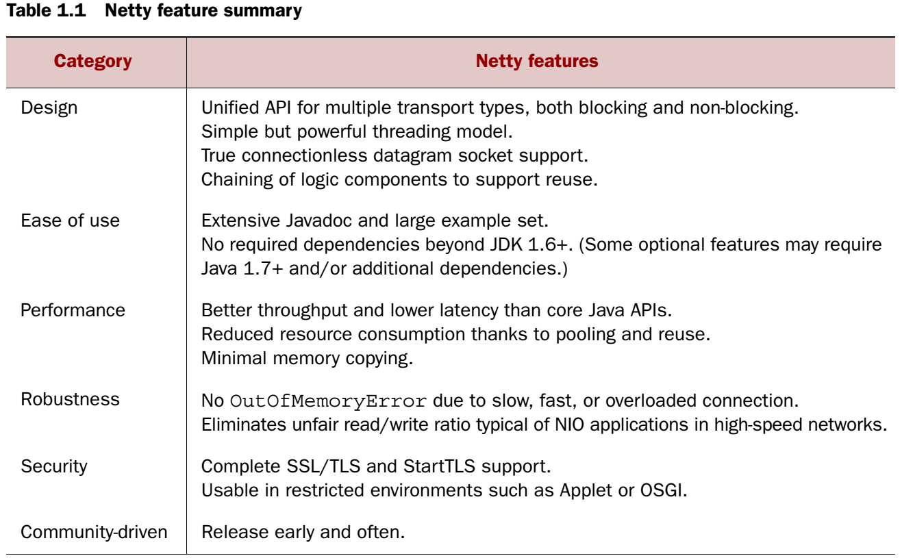 Netty feature summary